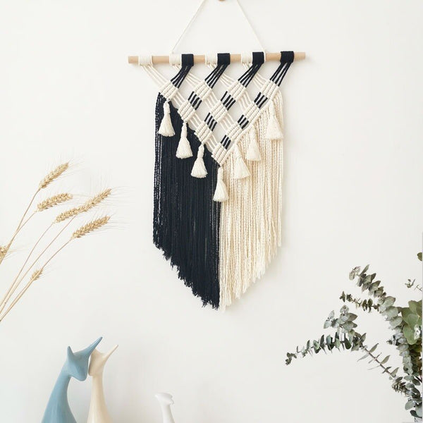 Hand-woven Tapestry Wall Hanging Fringed Macrame Wall Tapestry Boho Decor Living Room Bedroom Headboard Wall Decoration - Tech Mall