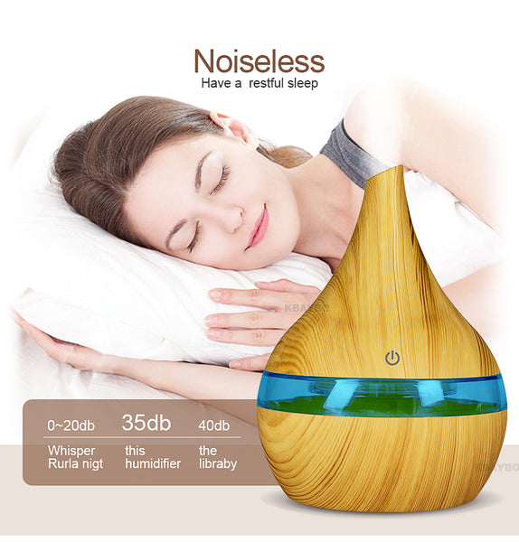 KBAYBO 300ml USB Electric Aroma air diffuser wood grain Ultrasonic air humidifier cool mist maker with 7 colors lights for home - Tech Mall