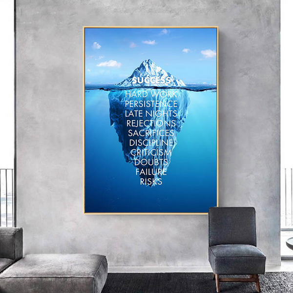 Wall Art Canvas Painting Motivational Poster Success Quotes Ice Mountain Reflection Print Nordic Room Home Decoration Picture - Tech Mall