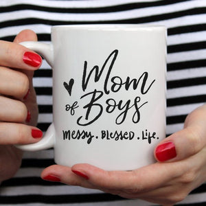 Mom Of Boys Coffee Mug, Messy. Blessed. Life. - Tech Mall