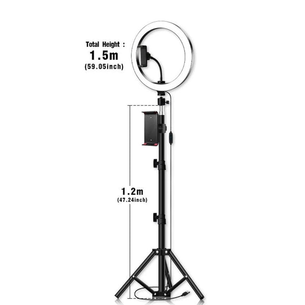 26cm/10 Inch LED Ring Light 3 Colors 10 Levels Dimmable 3200-5600K Color Temperature with Tripods Phone and Tablet Holders for L - Tech Mall